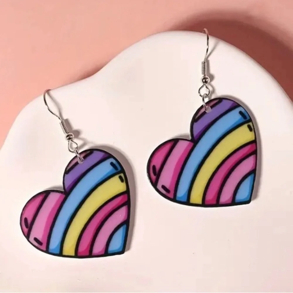 Y2K - pop color Y2K Earring Set Rainbow Heart ! - NWT - measurements in pics
